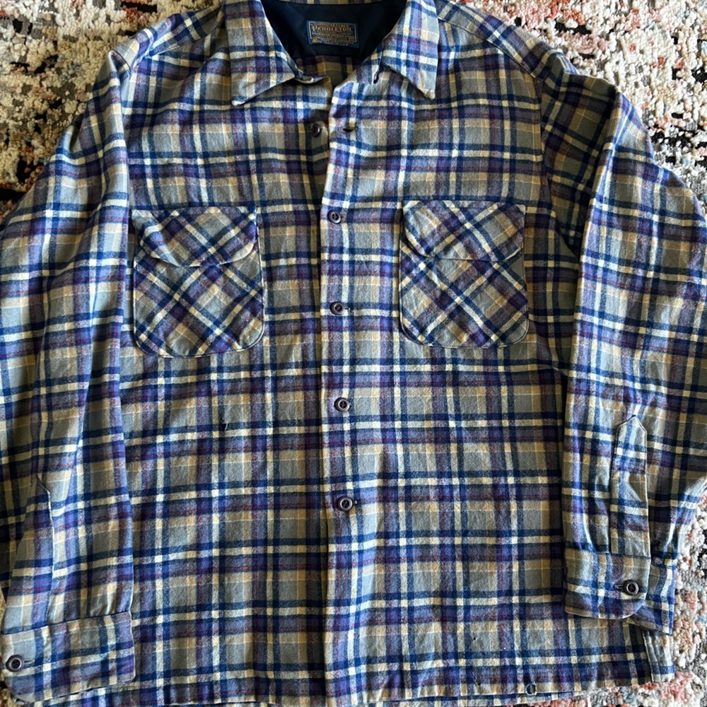 Pendleton Blue and Tan Plaid Button Down Shirt